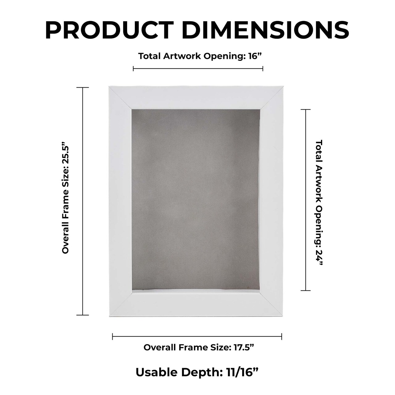 Classic White Wood Shadown Box Frame with Acrylic Front - Light Brown Suede Backing, 30 Sizes